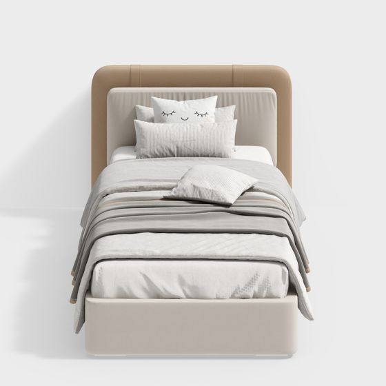 Modern Beige Single Bed 3D Model for Cozy Bedrooms