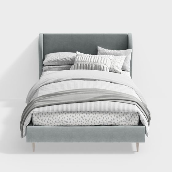 Stylish Gray Modern Single Bed 3D Model for Bedrooms