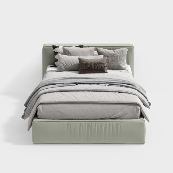 Modern Single Bed 3D Model in Fresh Green