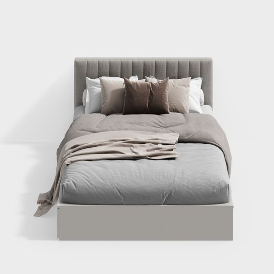 Modern Single Bed 3D Model in Gray