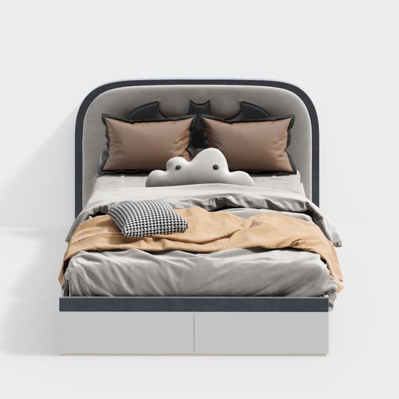 Blue Modern Single Bed 3D Model for Youth Rooms