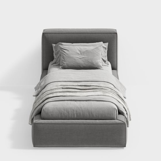 Modern Single Bed 3D Model in Gray