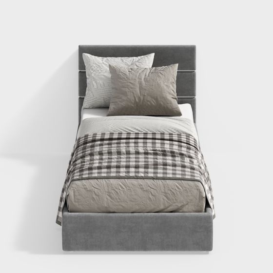 Modern Single Bed 3D Model in Gray