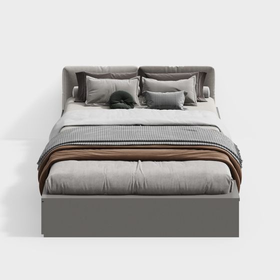 Modern Single Bed 3D Model in Gray