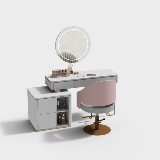 Dressing Room Single Dressing Table 3D Model in Gray and Brown Finish