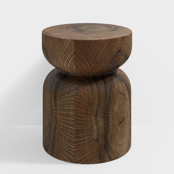 Elegant Low-Polygon Wooden Stool 3D model