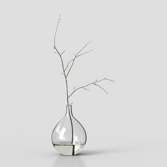 Stylish Vase with Dried Twigs 3D model for Modern Decor