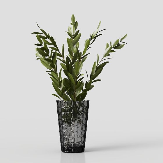Glass Vase with Olive Branch 3D model