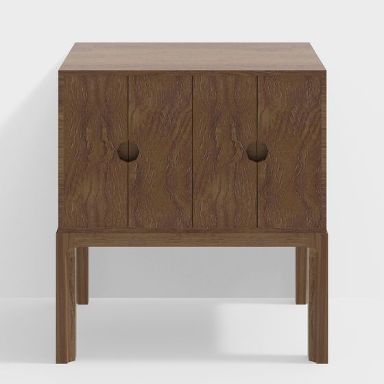Wooden Side Cabinet 3D Model - Unique Modern Vintage Design