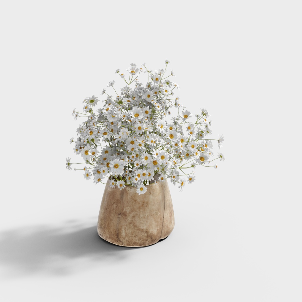 Daisy Vase 3D Model – Textured Floral Decoration