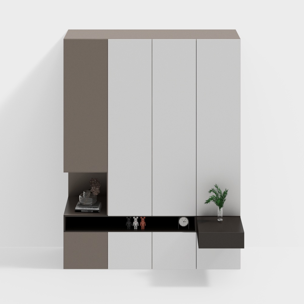Elegant Black Wardrobe with Bedside Tables 3D Model