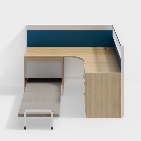 Stylish Low-Polygon Partition Desk and Chair 3D model