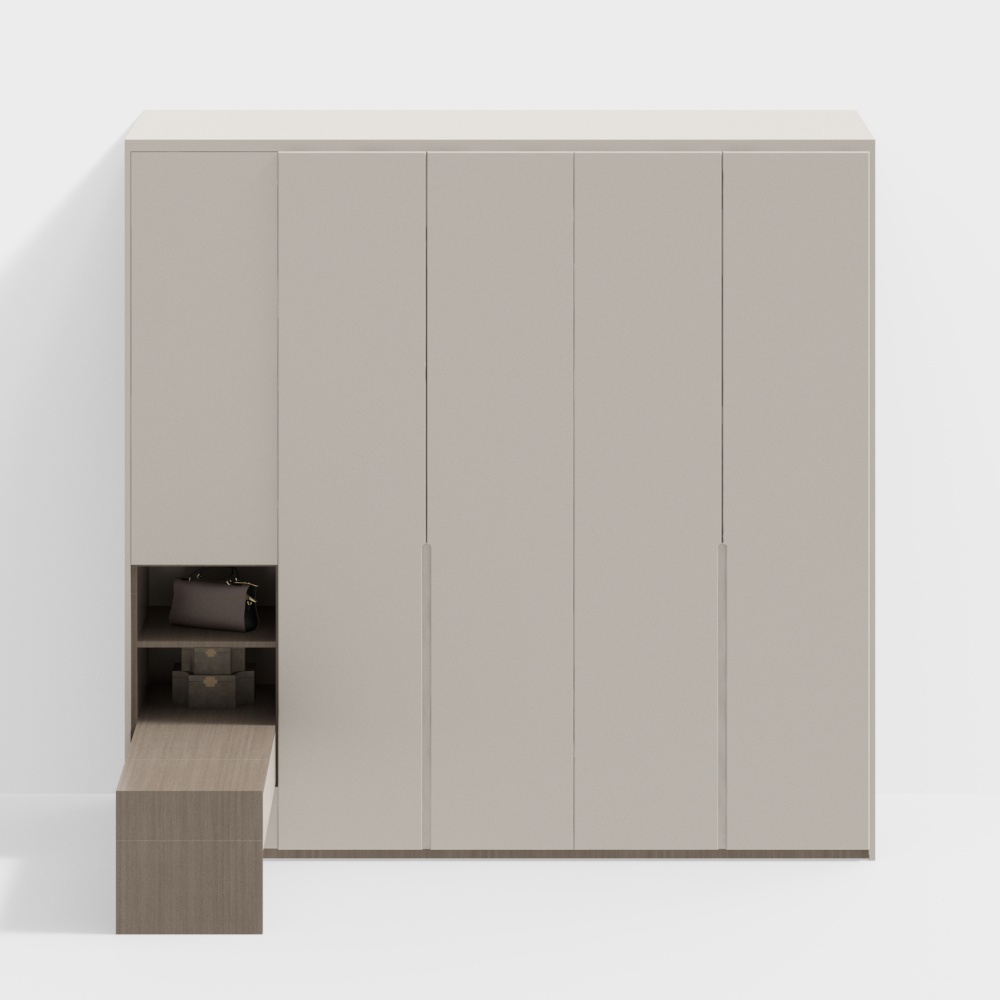 Beige Modern Wardrobe with Bedside Tables 3D Model