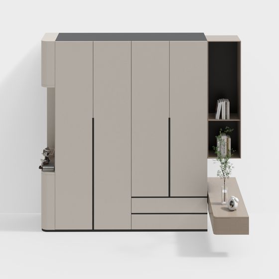 ตู้เสื้อผ้าแบบโมเดิร์นพร้อมโต๊ะข้างเตียง