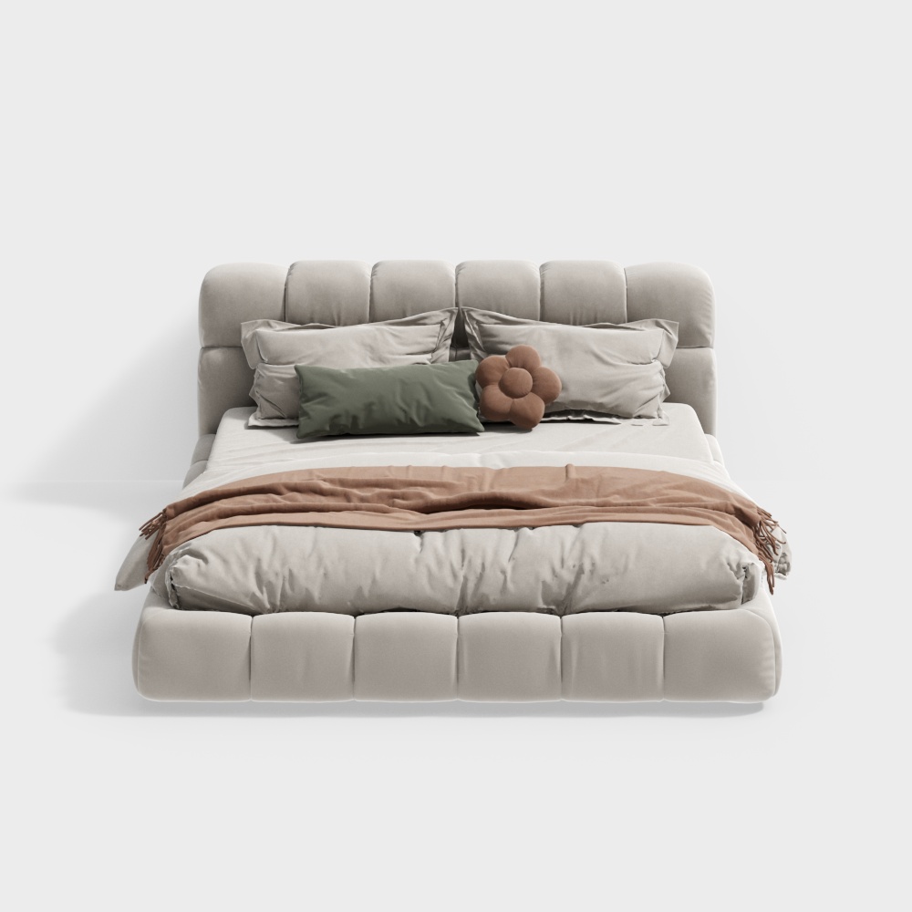 Cozy Retreat Bed 3D Model – Velvet Upholstered Design