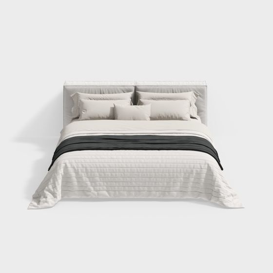 Modern White Double Bed 3D Model