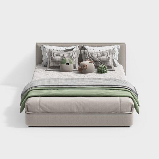Modern Double Bed 3D Model in Gray