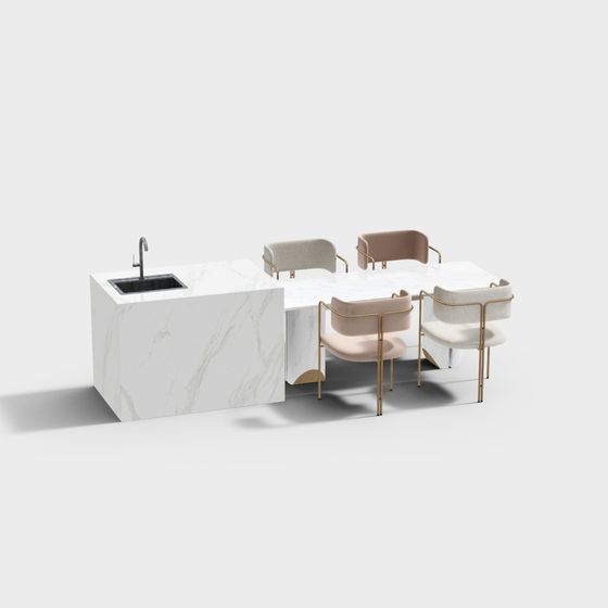 Marble Island and Chair Combination 3D model
