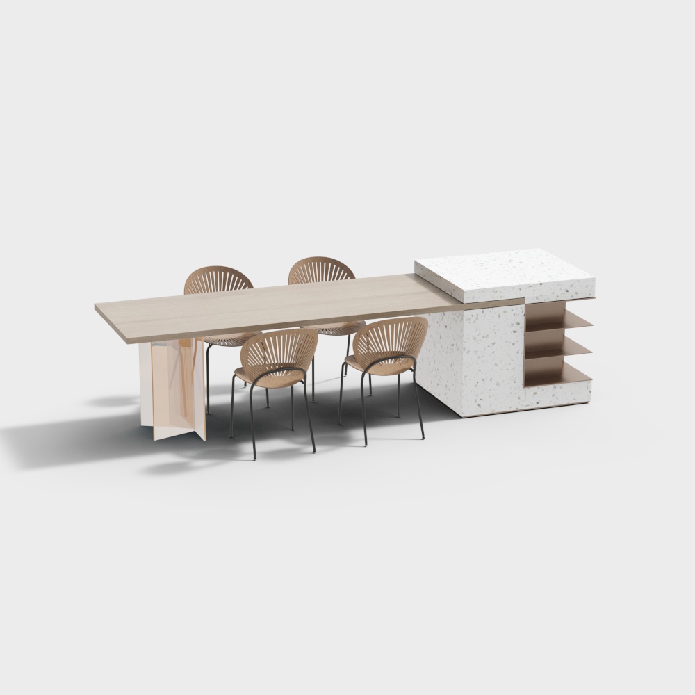 Urban Meeting Hub 3D Model – Wood & Marble Design