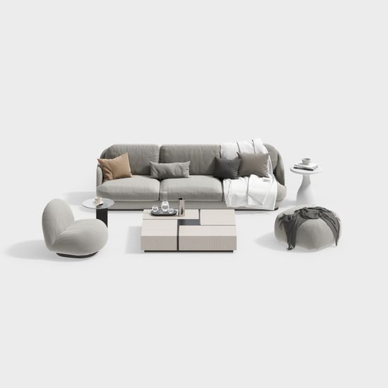 Modern Minimalist Sofa Set 3D Model