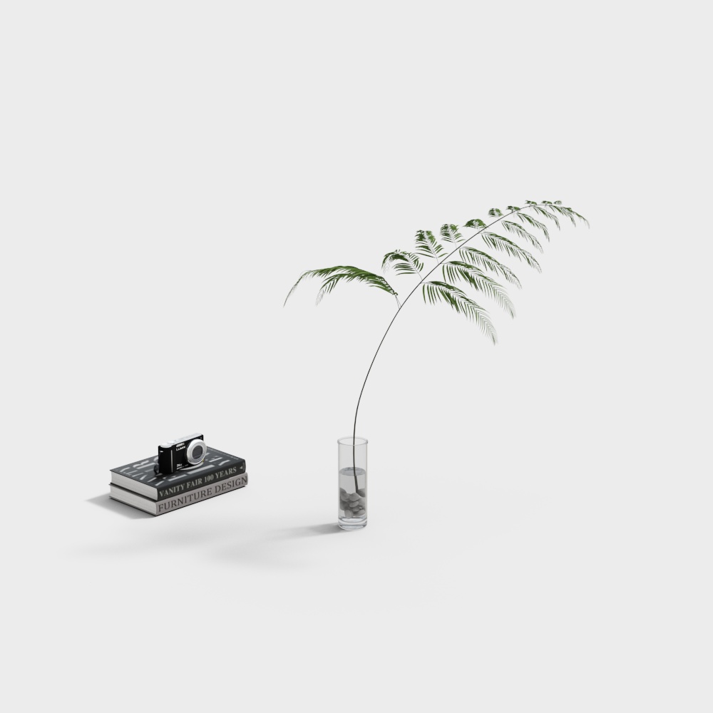 Modern green plants, books and ornaments combination