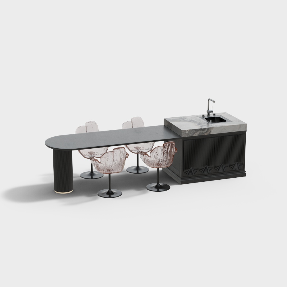 Urban Living Room Low-Poly Model – Dark Grey & Marble