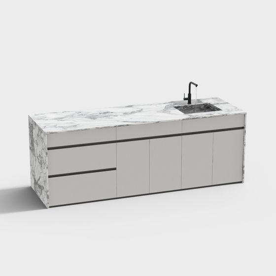 Gray Modern Island 3D Model for Kitchens