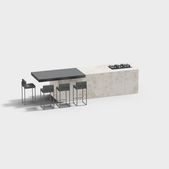 Black Modern Island 3D Model for Kitchens