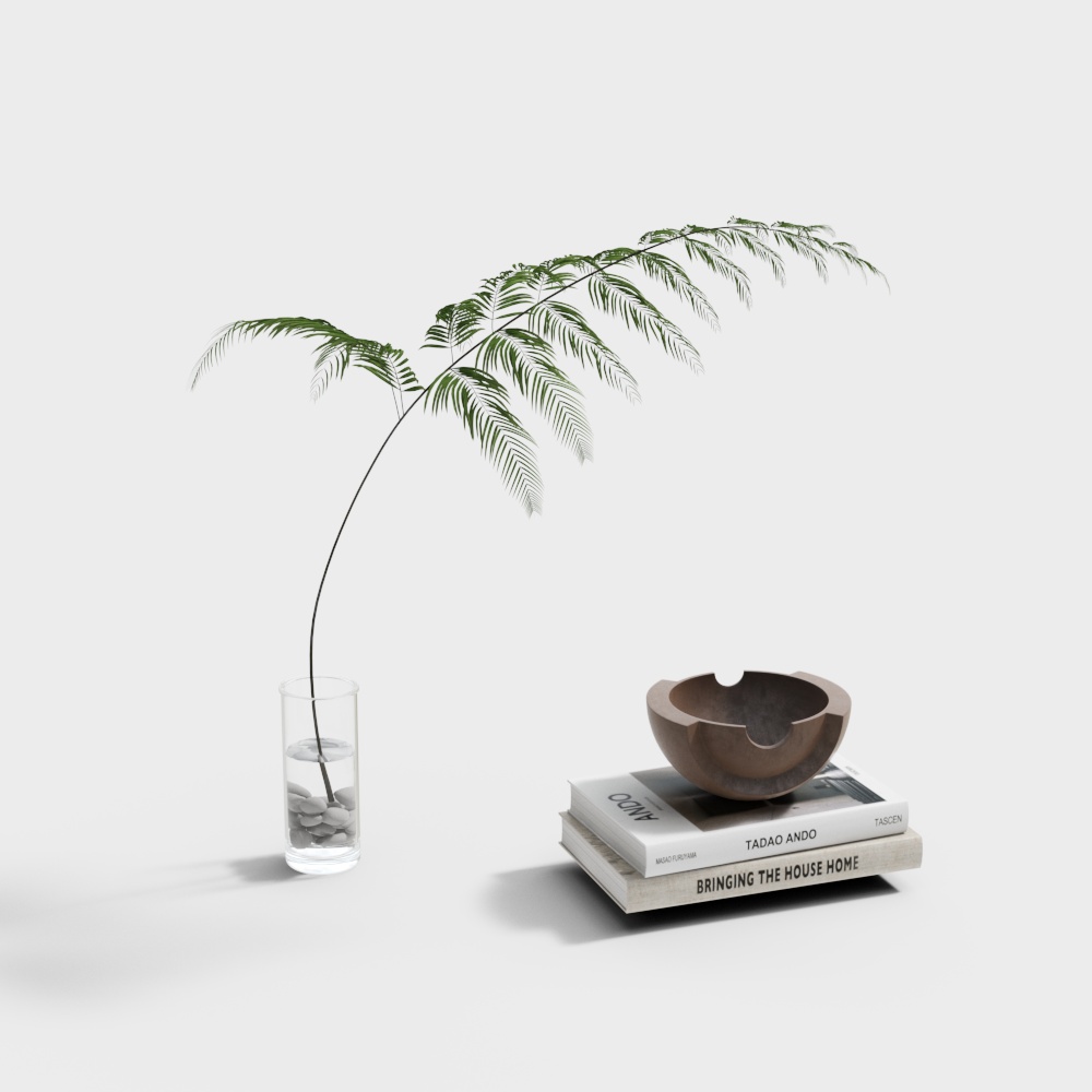 Modern green plants, books and ornaments combination