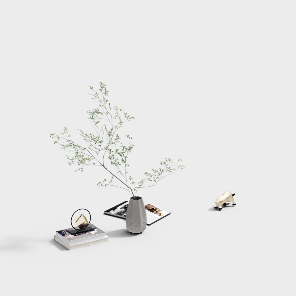 Modern green plants, books and ornaments combination