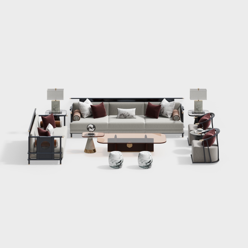 Urban Living Room Set 3D Model – Low-Poly Interior Furniture