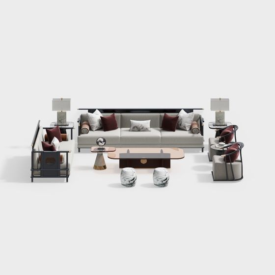 Black New Chinese Style Sofa Combination 3D Model
