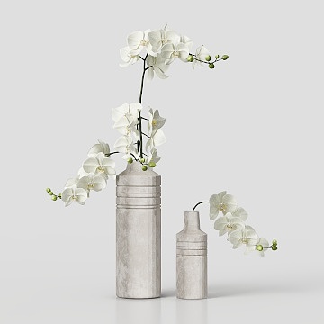 Concrete Vase with Orchid 3D Model – Textured Minimalism