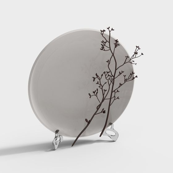 Gray New Chinese Style Ceramic Plate Ornaments 3D Model for Decor