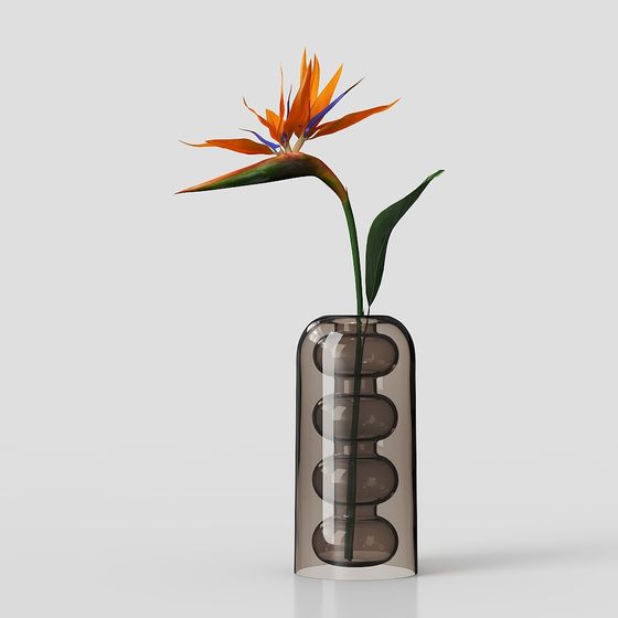 Stylish Glass Vase with Paradise Bird 3D model