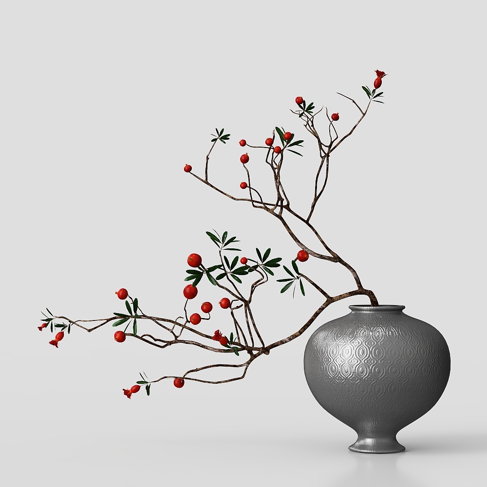 Low-Polygon Flowering Branch 3D model