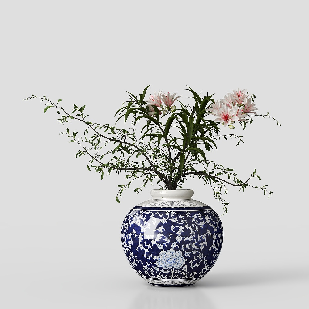 Traditional Blue and White Porcelain Vase 3D model