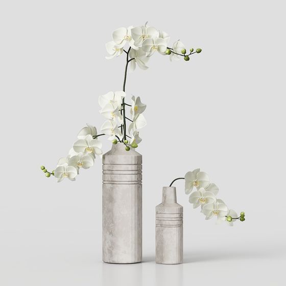 Concrete Vase with Orchid 3D model