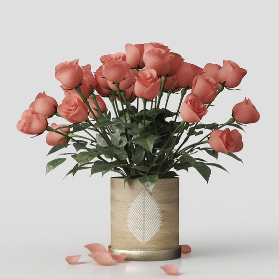 Elegant Low-Poly Rose Bouquet 3D model
