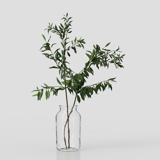 Glass Vase with Olive Branch 3D model