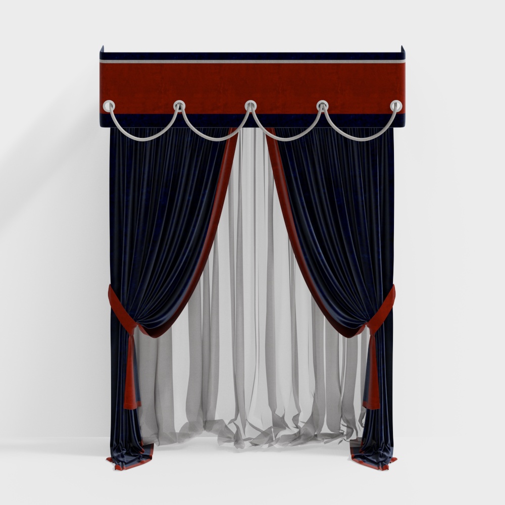 Royal Curtains 3D Model – Blue Velvet Drapes