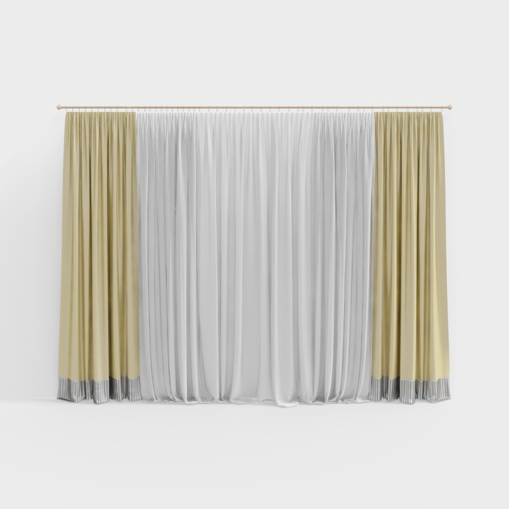 Elegant White Curtain 3D Model – Minimalist Fabric Design