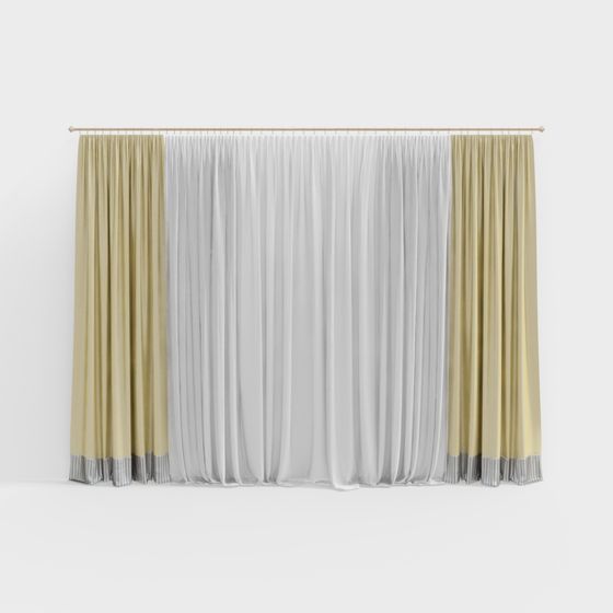 Elegant White Curtain 3D Model Design