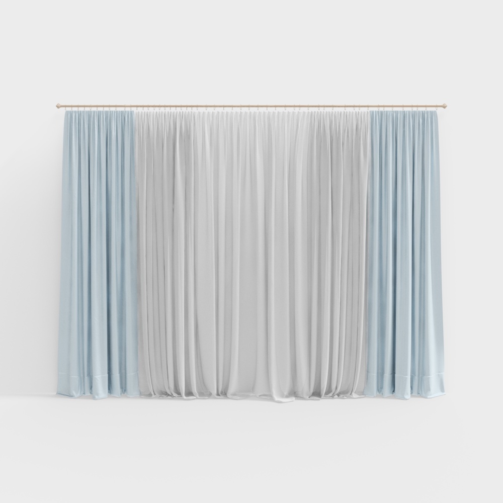 Dreamy 3D Curtain Model – Light Blue & Beige Drapes