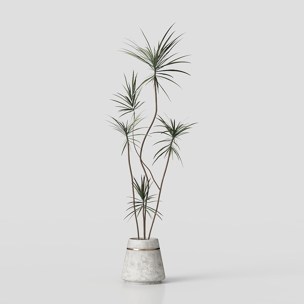 Elegant Low-Poly Plant Pot – Green Leaves & Concrete