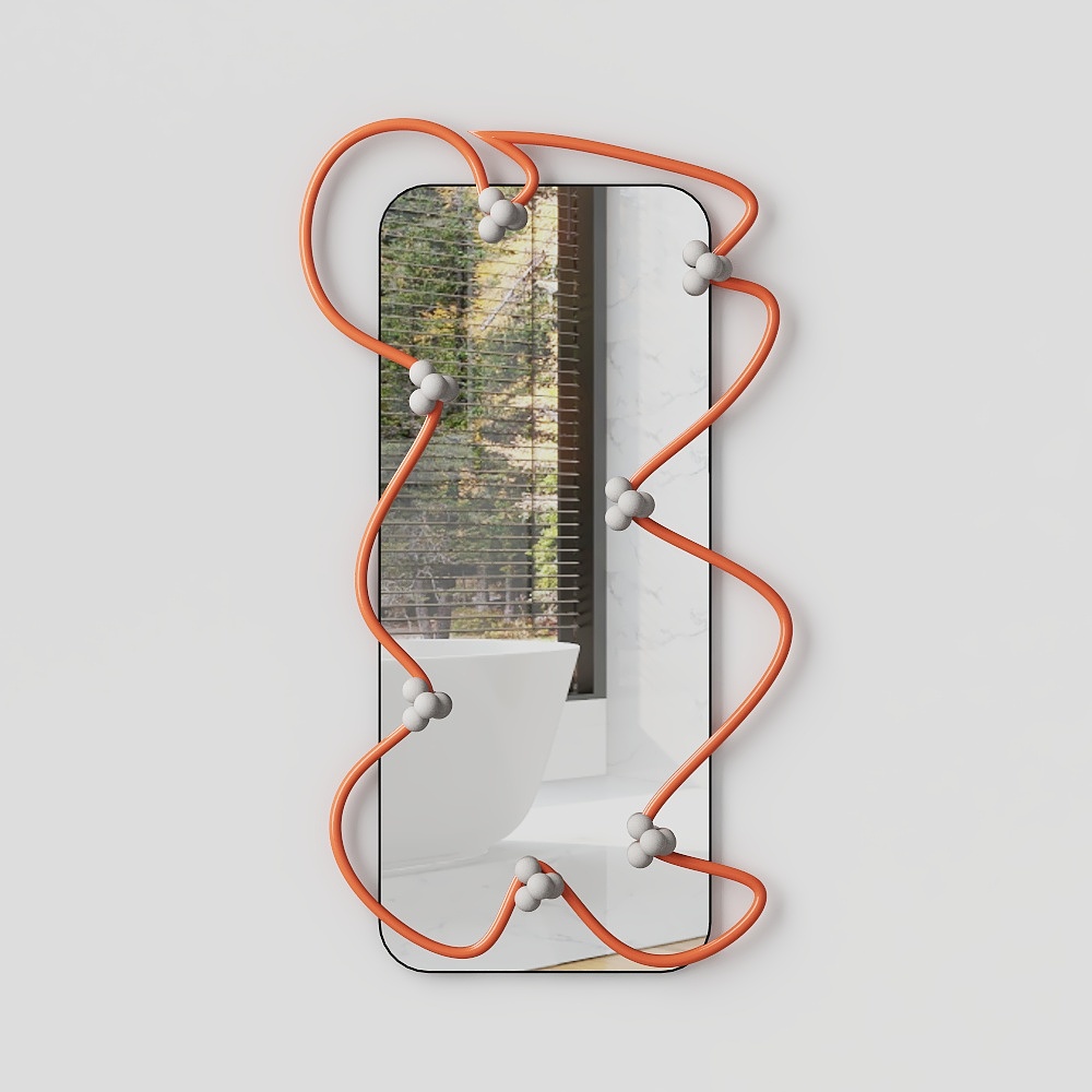 Unique Low-Poly Frame Mirror – Orange Metal Design
