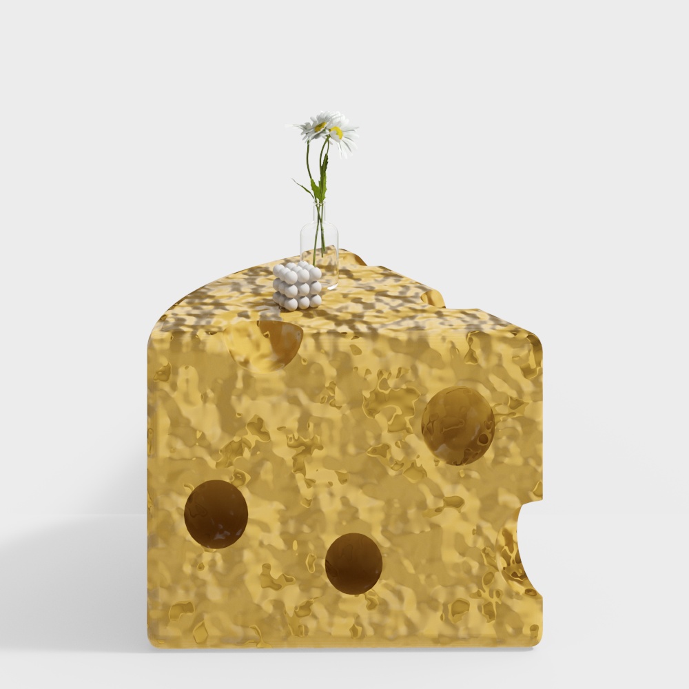 Swiss Cheese Block 3D Model – Realistic Yellow Texture
