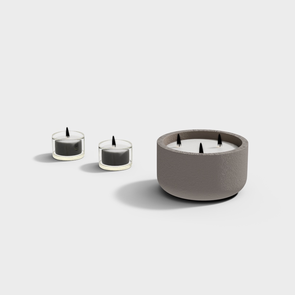 Warm Candle Holder 3D Model – Stone and Glass Design