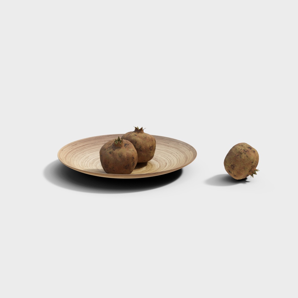 Wooden Plate with Pomegranate 3D model