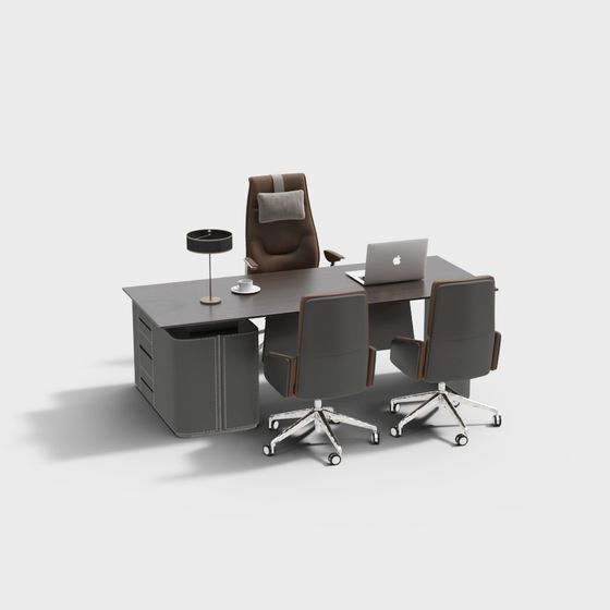 Elegant Low-Poly Office Furniture Set 3D model